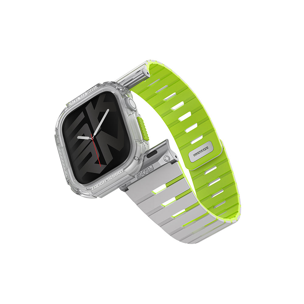 Skinarma Nightglow Atom Apple Watch 10 42mm TPU Kasa Koruyucu + Gemini Silikon Kordon Skinarma Nightglow Atom Apple Watch 10 42mm TPU Kasa Koruyucu + Gemini Silikon Kordon